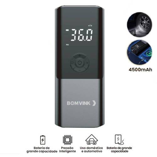 Mini Compressor de ar portátil digital recarregável 150 PSI com LED - BOM-8906 Mini Compressor de ar portátil digital recarregável 150 PSI com LED - BOM-8906