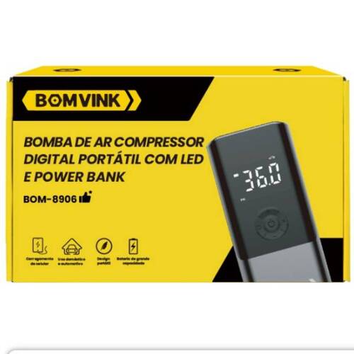 Mini Compressor de ar portátil digital recarregável 150 PSI com LED - BOM-8906 Mini Compressor de ar portátil digital recarregável 150 PSI com LED - BOM-8906