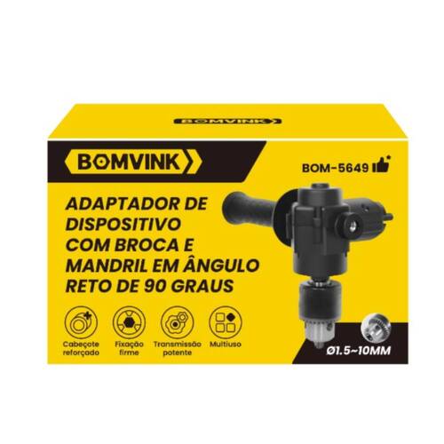Adaptador para furadeira parafusadeira com mandril em �ngulo reto de 90 graus - BOM-5649