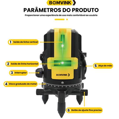 Nível a laser verde bateria 2 linhas com maleta e óculos - BOM-6210 Nível a laser verde bateria 2 linhas com maleta e óculos - BOM-6210