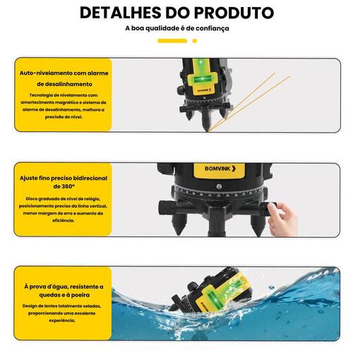 Nível a laser verde bateria 2 linhas com maleta e óculos - BOM-6210 Nível a laser verde bateria 2 linhas com maleta e óculos - BOM-6210