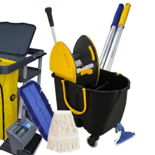 Kit para limpeza profissional cinza e amarelo com balde Due preto 10 pe�as - Titan