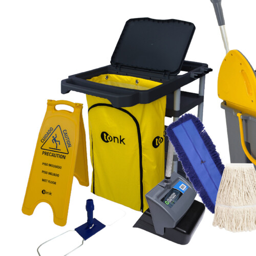 Kit para limpeza profissional preto e amarelo com balde Due cinza 10 pe�as - Titan