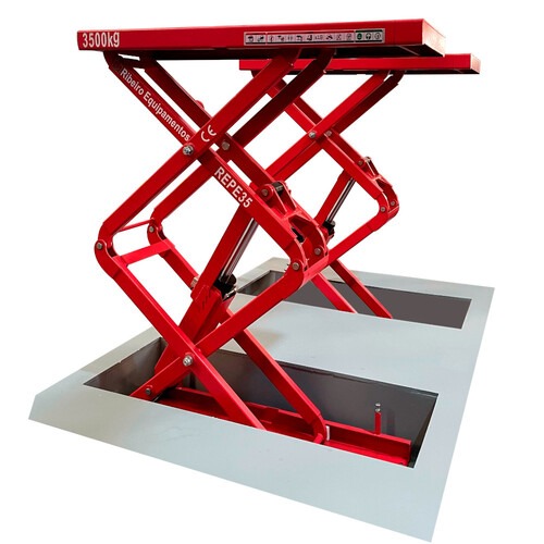 Elevador automotivo hidráulico pantográfico 3,5 T de embutir monofásico vermelho - REPEI35 220V Elevador automotivo hidráulico pantográfico 3,5 T de embutir monofásico vermelho - REPEI35 220V