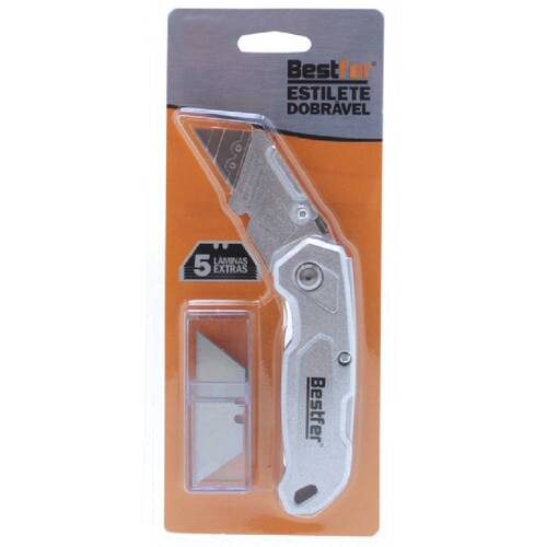 Estilete trapezoidal dobr�vel alum�nio com 5 l�minas extras - BFH3044