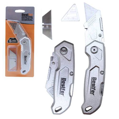 Estilete trapezoidal dobr�vel alum�nio com 5 l�minas extras - BFH3044