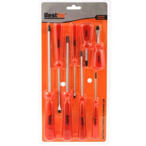 Jogo de chave de fenda e phillips 8 pe�as a�o cromo van�dio - BFH2777