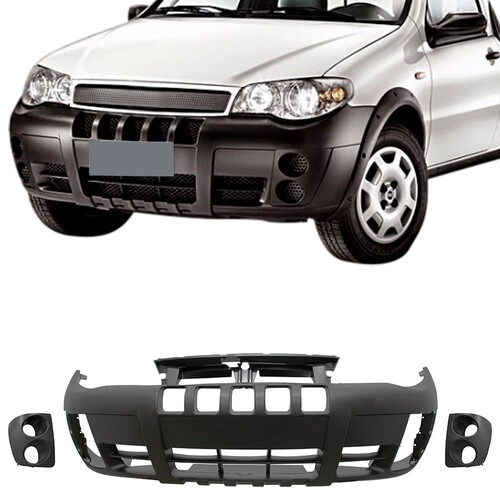 Para-choque Strada Trekking Restyling 2 2005 a 2012 dianteiro preto com moldura de farol com furo - 3489K