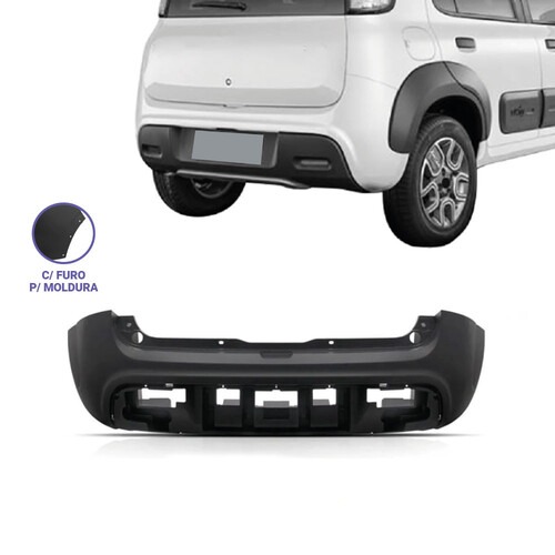 Para-choque Uno Way 2014 a 2021 traseiro preto liso com furo para furo - 3466 Para-choque Uno Way 2014 a 2021 traseiro preto liso com furo para furo - 3466