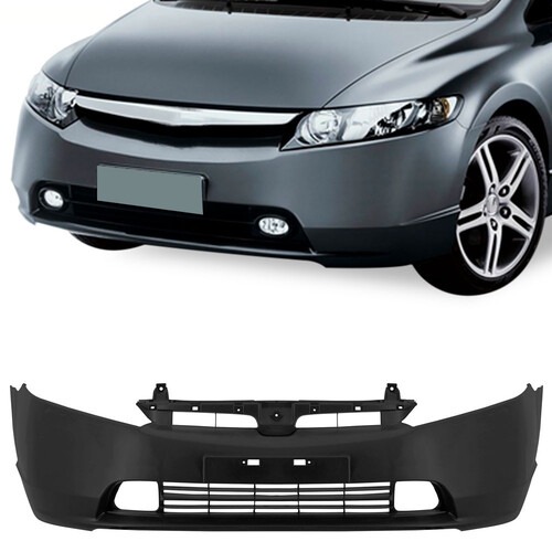 Para-choque Civic 2006 a 2008 dianteiro preto com ressalto de placa com farol - 8050