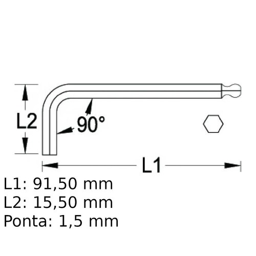 Chave allen abaulada longa 1,5 mm - 42KL