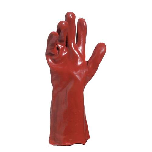 Luva de pvc lisa com forro de algod�o 35 cm vermelha GG