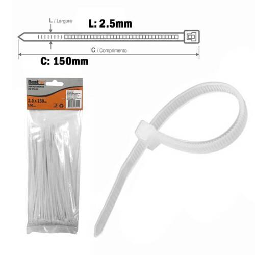 Abraçadeira de nylon 2,50 mm x 15 cm 100 peças - BFH0743 Abraçadeira de nylon 2,50 mm x 15 cm 100 peças - BFH0743
