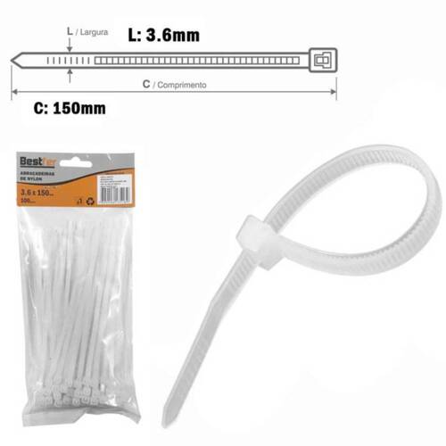 Abraçadeira de nylon 3,6 mm x 15 cm 100 peças - BFH0747 Abraçadeira de nylon 3,6 mm x 15 cm 100 peças - BFH0747