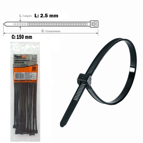 Abra�adeira de nylon 2,5 mm x 15 cm 20 pe�as - BFH2464