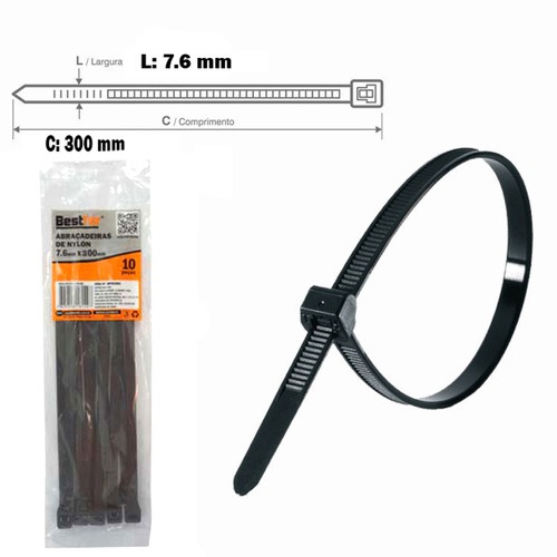 Abra�adeira de nylon 7,6 mm x 30 cm 10 pe�as - BFH2464