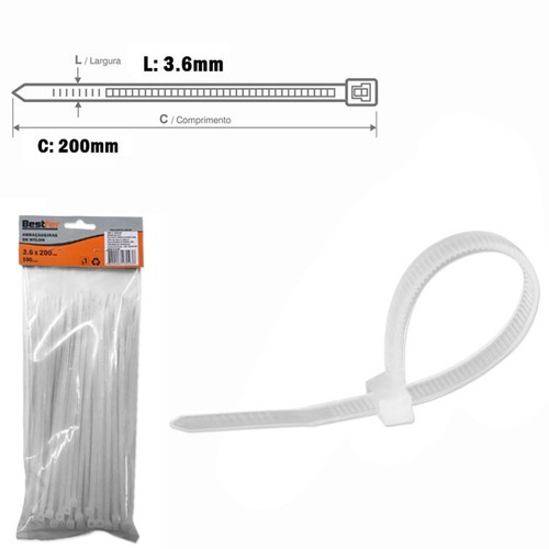 Abra�adeira de nylon 3,6 mm x 20 cm 100 pe�as - BFH0309