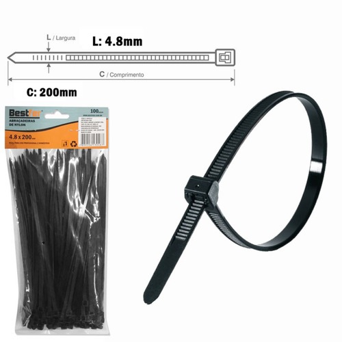 Abra�adeira de nylon 4,80 mm x 20 cm 100 pe�as - BFH0312