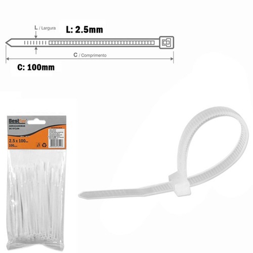 Abraçadeira de nylon 2,5 mm x 10 cm 100 peças - BFH0741 Abraçadeira de nylon 2,5 mm x 10 cm 100 peças - BFH0741