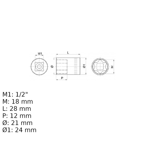 Soquete hexalobular E18 encaixe 1/2 Soquete hexalobular E18 encaixe 1/2