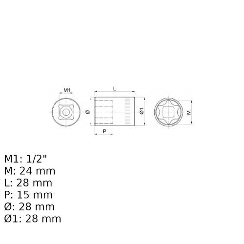 Soquete hexalobular E24 encaixe 1/2 Soquete hexalobular E24 encaixe 1/2
