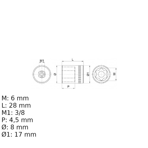 Soquete hexalobular E6 encaixe 3/8 Soquete hexalobular E6 encaixe 3/8