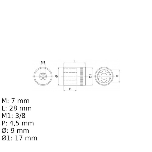 Soquete hexalobular E7 encaixe 3/8 Soquete hexalobular E7 encaixe 3/8
