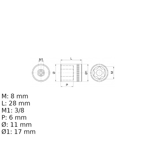 Soquete hexalobular E8 encaixe 3/8 Soquete hexalobular E8 encaixe 3/8
