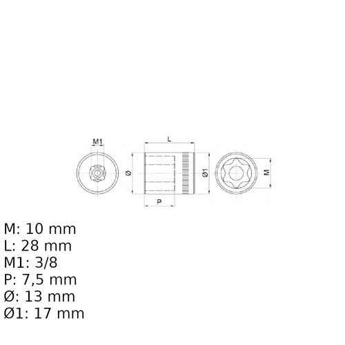 Soquete hexalobular E10 encaixe 3/8 Soquete hexalobular E10 encaixe 3/8