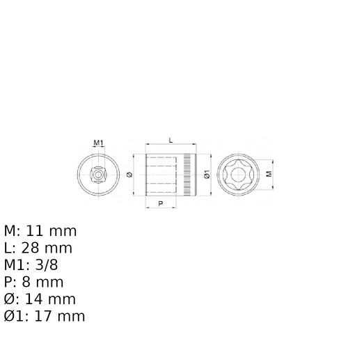 Soquete hexalobular E11 encaixe 3/8 Soquete hexalobular E11 encaixe 3/8