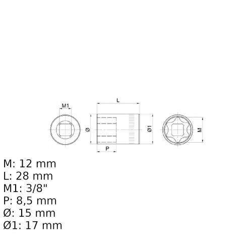 Soquete hexalobular E12 encaixe 3/8 Soquete hexalobular E12 encaixe 3/8