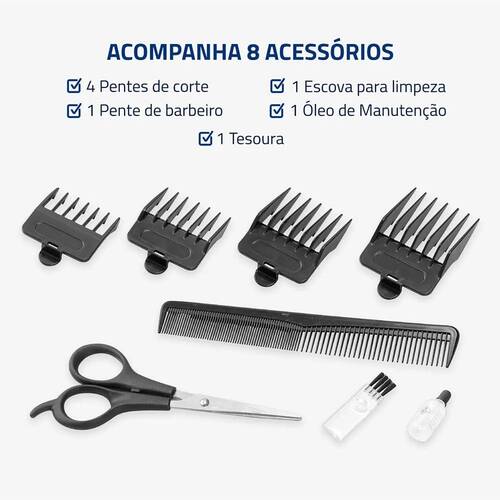 M�quina de cortar cabelo e barba com 8 acess�rios SmartCut - CR-11-BI  110V/220V