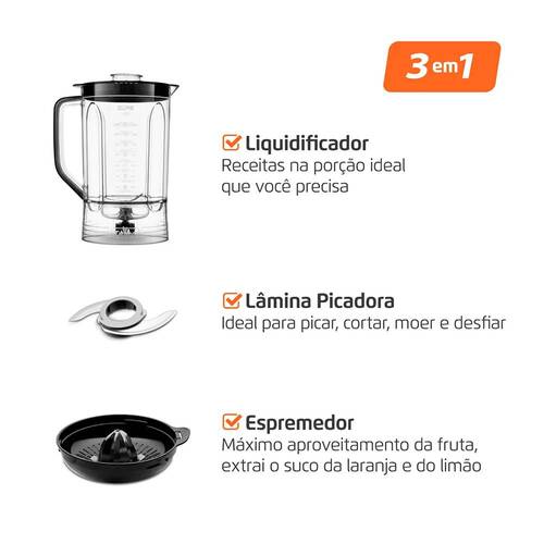 Multiprocessador de alimentos 1.000W 3 em 1 Turbo Chef - MPN-02-BE 110V Multiprocessador de alimentos 1.000W 3 em 1 Turbo Chef - MPN-02-BE 110V