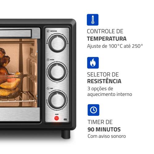 Forno el�trico 2000W 48L 3 pontos de aquecimento Family Grill Inox - FRN-48-BI  220V