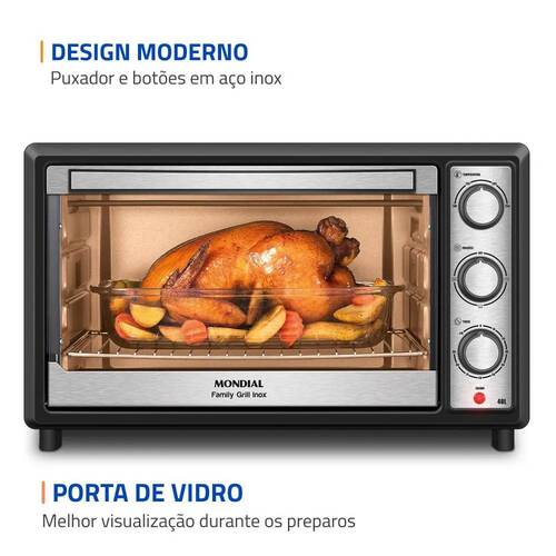 Forno el�trico 2000W 48L 3 pontos de aquecimento Family Grill Inox - FRN-48-BI  220V