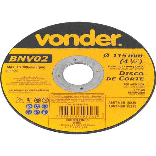 Disco de corte 115 x 1,6 x 22,23 mm - BNV 02