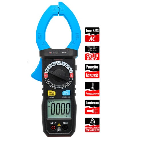 Alicate amper�metro digital 1000A True RMS AC CAT IV 600V - ET-3167