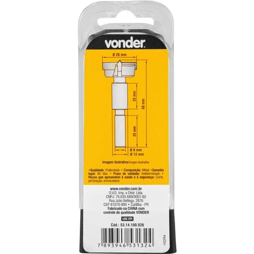 Fresa para dobradi�a tipo caneco com dentes de v�dea 26 mm