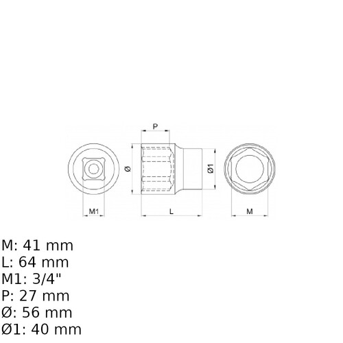 Soquete sextavado 41 mm encaixe 3/4 Soquete sextavado 41 mm encaixe 3/4