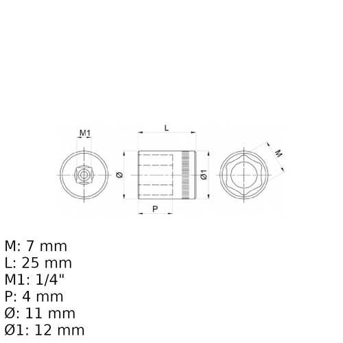 Soquete sextavado 7 mm encaixe 1/4 Soquete sextavado 7 mm encaixe 1/4