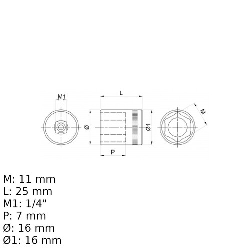 Soquete sextavado 11 mm encaixe 1/4 Soquete sextavado 11 mm encaixe 1/4