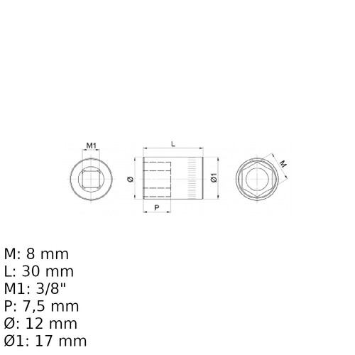 Soquete sextavado 8 mm encaixe 3/8 Soquete sextavado 8 mm encaixe 3/8