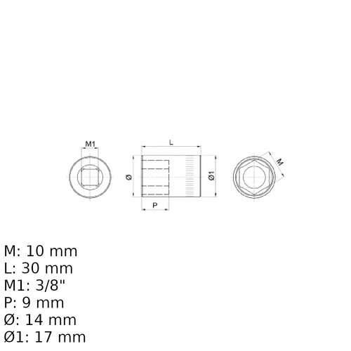 Soquete sextavado 10 mm encaixe 3/8 Soquete sextavado 10 mm encaixe 3/8