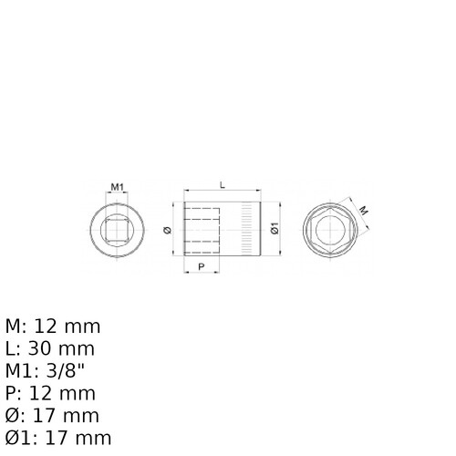 Soquete sextavado 12 mm encaixe 3/8 Soquete sextavado 12 mm encaixe 3/8