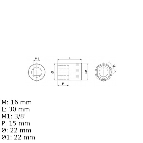 Soquete sextavado 16 mm encaixe 3/8 Soquete sextavado 16 mm encaixe 3/8