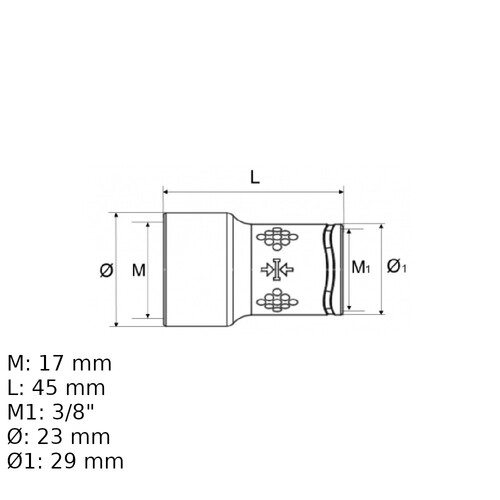 Soquete sextavado isolado 17 mm encaixe 3/8 Soquete sextavado isolado 17 mm encaixe 3/8
