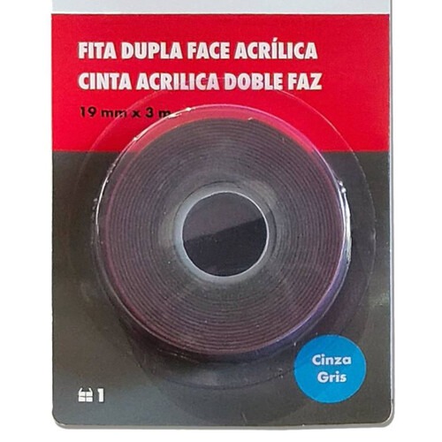 Fita dupla face acrilica cinza 19 mm x 3 m