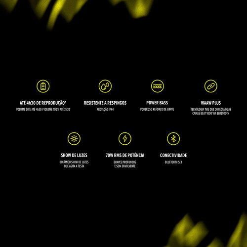 Caixa de som portátil 70W RMS Bluetooth Entrada P10 com Led - BEAT 1000 Caixa de som portátil 70W RMS Bluetooth Entrada P10 com Led - BEAT 1000