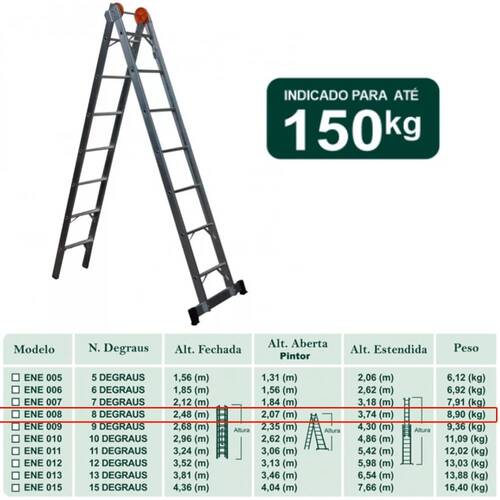 Escada de alum�nio extens�vel 2,48 x 3,74 m 2 x 8 degraus 3 em 1