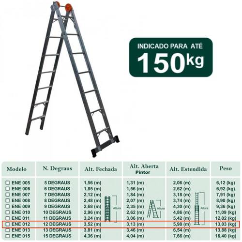 Escada de alumínio extensível 3,52 x 5,98 m 2 x 12 degraus 3 em 1 Escada de alumínio extensível 3,52 x 5,98 m 2 x 12 degraus 3 em 1